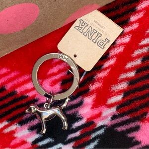 VICTORIA SECRET PINK SILVER METAL PINK DOG KEYCHAIN